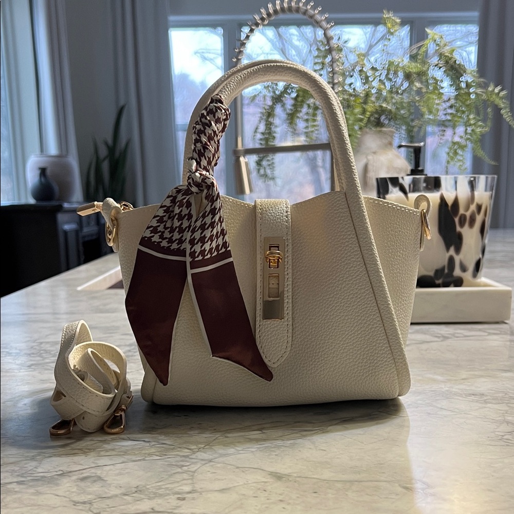 NEW! Cream Handbag with Scarf Accent